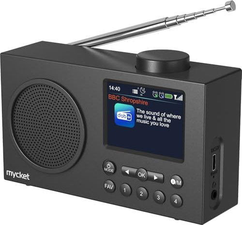 Mycket Portatile DAB/DAB+ Radio, FM Digital Radios con 2025 Tecnologia del Ricevitore Signal più Recente, Radio Ricaricabile con Bluetooth 5.0,Doppia Sveglia, 40 Preimpostazione, 2,4 Colori Display