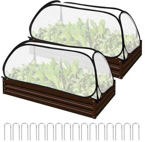 2 Stück Hochbeet Abdeckung, 114,3 x 55,9 x 40,6 cm Faltbare Hochbeete für Garten mit Bodennägeln Pflanzenschutzgitter mit Reißverschluss-Tür zum Schutz von Gemüse, Obst vor Tieren