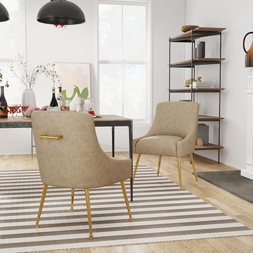 SEYNAR Esszimmerstuhl 2 Stück Küchenstuhl Polsterstuhl Wohnzimmerstuhl Sessel mit Metallgriff,Sitzfläche aus Leder, Metallbeine für Esszimmer, Wohnzimmer, Schlafzimmer (Dunkel Apricot)