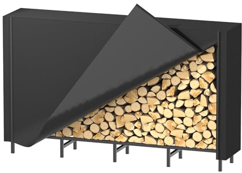 Firewood Rack Outdoor with Cover 5.3ft Firewood Log Rack Indoors Wood Storage Fire Log Holder Adjustable Heavy Duty Fire Wood Racks Fireplace Holder for Patio Waterproof Oxford Fabric, Black