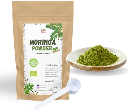 100% Pure Moringa Powder 180g with FREE 5g Scoop by Pecky Juicy – Pure Botanical Powder for DIY Beauty, Wellness, Hair Masks & Herbal Use