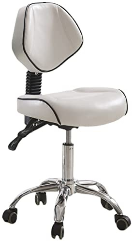 Sattelhocker Rollstuhl mit Rückenlehne, Verstellbarer hydraulischer Hocker mit Rädern für Medical Lash Beauty Salon Massage Spa Dental Clinic Office (Farbe: Weiß)