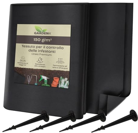 GARDENIX Toile anti-mauvaises herbes 10 m² avec 100 piquets - 1 m x 10 m - Perméable à l'eau - 150 g/m² - Noir - Film résistant aux UV - Pour plate-bande surélevée - Film anti-mauvaises herbes - Bâche