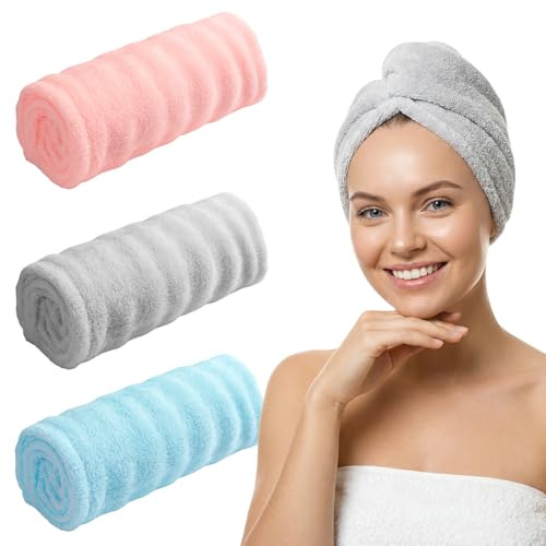 Halinuia Haarturban Handtücher 3 Stück Turban Haartrockner | Starke Wasseraufnahme Mikrofaser-Haar-Turban Handtuch für glattes lockiges Haar