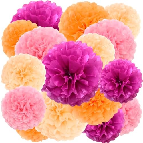 16 PCS Papier Pompons Set, Papier Pom Poms Dekorationen Bunt Seidenpapier Pompons Bunt Pompoms Deko Flusenbälle Pompoms Dekoration Dekoration Papierblumen für Geburtstag Hochzeit Baby Dusche