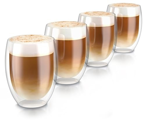 Arendo - doppelwandige Trinkgläser 350ml - Latte Macchiato Cappuccino Tee - 4er Set – Doppelwandglas - Thermotassen - spülmaschinengeeignet - mikrowellengeeignet - Teetasse Kaffeetasse - Thermogläser