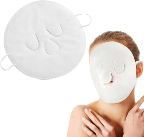 WUYJI Eponges et lingettes nettoyantes visage, Une serviette chaude compressive serviette faciale à trois trous avec boucle d'oreille réutilisable serviette à double usage chaude et froide (blanche)