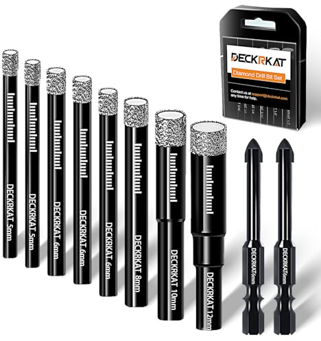 DECKRKAT 10-Piece Dry Diamond Drill Bits & TileDrill Bits - 5mm(x2), 6mm(x3), 8mm, 10mm, 12mm + 6mm (x2) Masonry Bit for Tile,Ceramic, Porcelain,Marble,Granite.