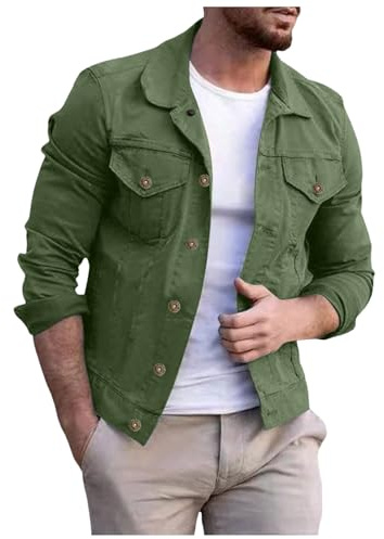 Generico Giacca Camicia Uomo, Giacca Di Jeans Uomo Giubbotto Primaverile Estiva Casual Denim Jacket Giacche Slim Fit Leggera Giubbino Verde, XL