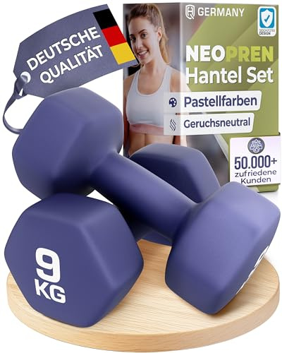 HQ Germany® Hanteln Set [Geruchsfreie Pastellfarben] - 0,5-10kg | Neoprenbeschichtet, schont Böden & Möbel, angenehm griffig, große Gewichtszahlen, REACH-geprüft, für Pilates & Reha