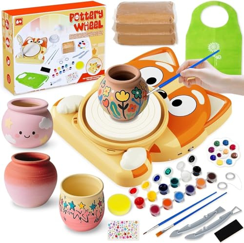 Tornio da vasaio per bambini – Set completo da studio di ceramica per principianti, set creativo per bambini dagli 8 ai 12 anni con 3 tipi di argilla ad asciugatura all'aria, regalo di Pasqua