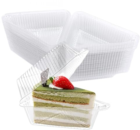 Pueine 50Pcs Transparent Cake Slice Plastic Containers with Lids, 5 Inches Hinged Cheesecake Hinged-Lid Containers, Takeout Boxes for Bakery, Cafe, Mini Pies, Cakes & Fruit Salad