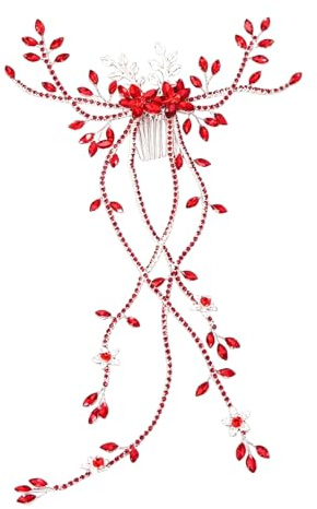 Hair Combs, with Crystal Stones And Tassel Chain, Elegant Vine Design Wedding Hair Comb, for Bridesmaids Updo Curls Red