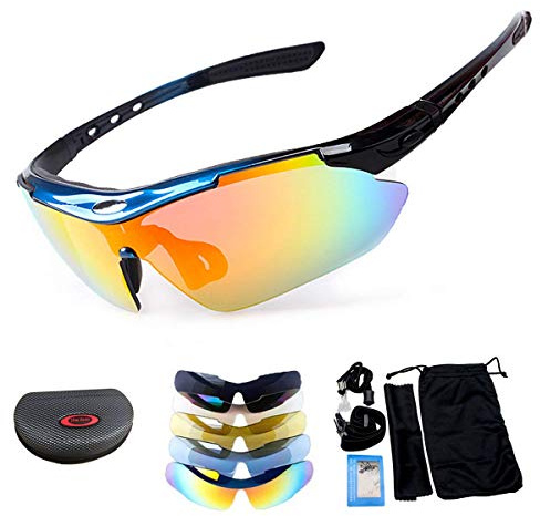 HugeAuto X7 Lunettes de soleil de sport polarisées avec 4 verres interchangeables, lunettes de protection pour homme et femme pour la course à pied, le cyclisme, le ski, la pêche