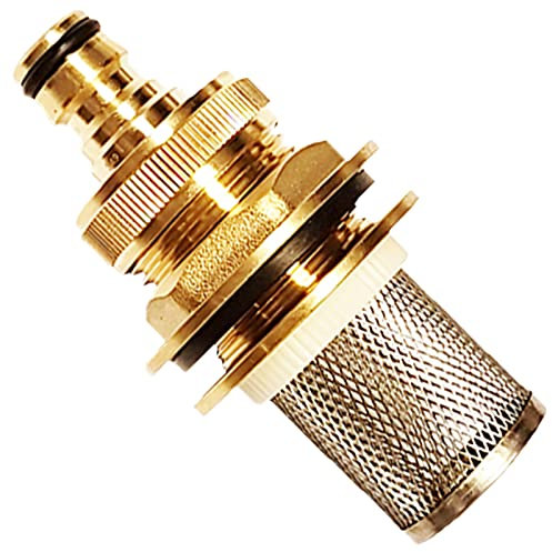 MegaHaustechnik Regentonnen Tank Faß Durchführung Verschraubung aus Messing 3/4 AG x 1/2 Zoll IG mit Dichtungen für LochØ 27mm Stecker für Gardena Schnell Kupplung Gartenschlauch Buchse + Filter