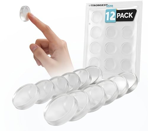 Strongest Home Wall & Door Handle Stopper 2CM Set 12 Pieces of Clear Rubber Round Wall Shield Cushion Quiet Wall Protector for Door Handle.Guard Door Bumper Wall Protector Silencer Self-Adhesive