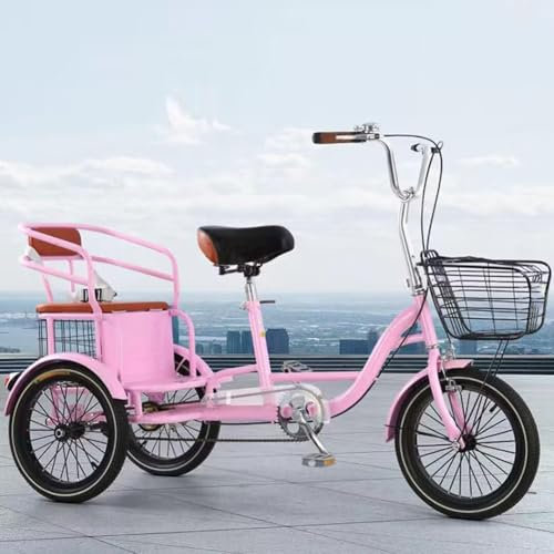 MegLob 16IN Adult Tricycle, Single Speed 3 Wheel Bikes for Beginner Rider, 3 Wheel Tandem Bicycle for Adults, Cruiser Bike for Women/Men/Seniors, Outdoor Picnic Trike Bike, 150Kg Capacity,Pink