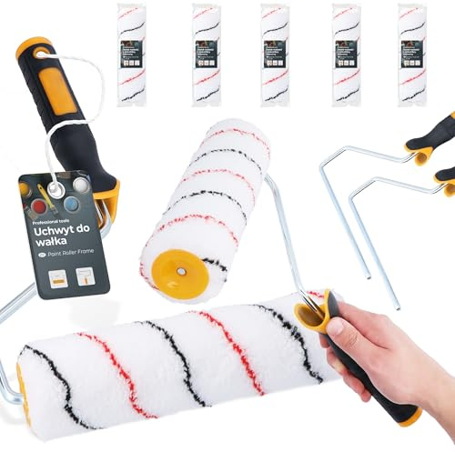 5x Rouleau Peinture 25 cm Rechange Haute Densité Application Facile Murs Plafonds Façades 2x Manche Ergonomique Kit Bricolage Travaux Rénovation