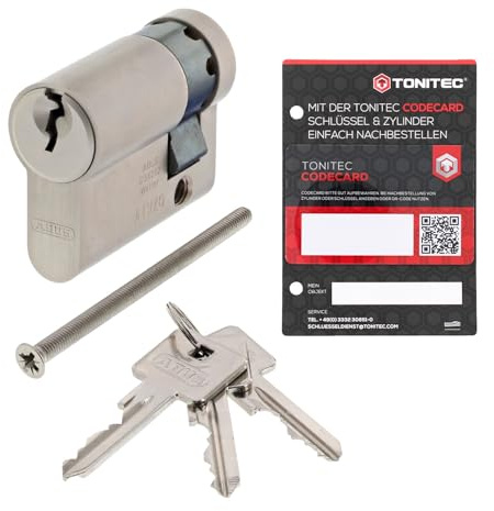 ABUS A93 Låscylinder, individuellt tillverkad, dörrcylinder, låssystem med 3 nycklar och ToniTec kodekort, profil C73, storlek 10/55 mm, halvcylinder