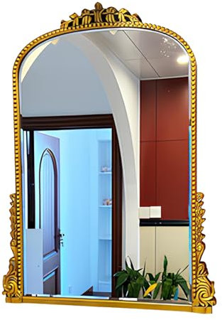 LTSRLL Traditioneller Gewölbter Kosmetikspiegel – 600 X 800 Mm – Vintage-Kaminspiegel Tischspiegel, Dekorativer Antiker Wandspiegel Für Make-up Und Rasur(Gold)