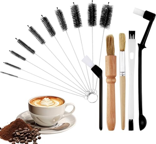 Kaffee Pinsel Barista Pinsel, 15 Stück Kaffee Reinigungsbürste Set Kaffeevollautomat Barista Strohhalm Bürste Set Holz Griff Kaffeepinsel