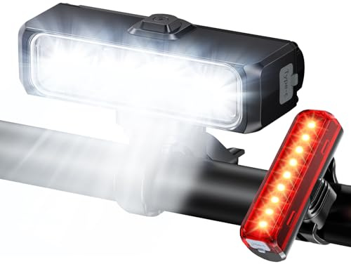 EOIWUY Luces Bicicleta Delantera y Trasera, Aluminio Cuerpo Luz Bicicleta Delantera Súper Brillante & Haz Amplio, Luz Bici Recargable USB con 4+5 Modos, Linterna Bicicleta para E-Bike/MTB/Todo Terreno