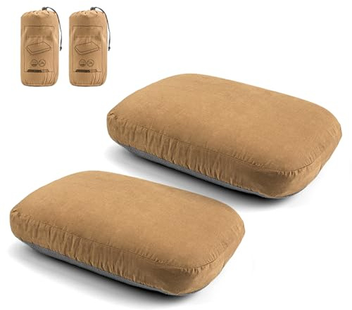 Xiuganpo Campingkudde, Bärbar Slow Rebound Memory Foam Resekudde, Backpacking Kudde med Avtagbart överdrag Förvaringsväska för Camping Fotvandring Bil Backpacking Trips (2 st)