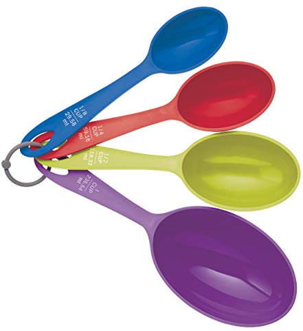 Colourworks 4 Piece Measuring Cup Set, Multi-Coloured Plastic Rainbow Scoops/Spoons Kitchen Utensils, Accessories for Cooking and Baking, Brights