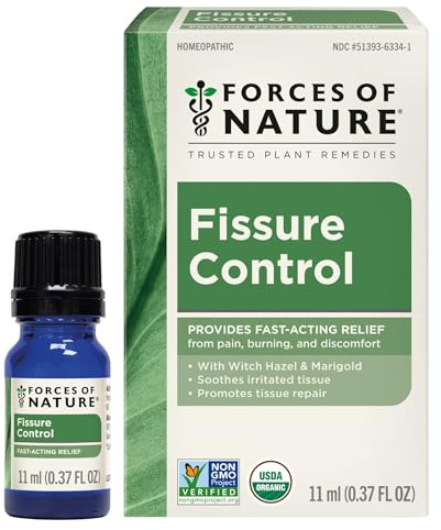 Forces of Nature Fissure Control, Organic Homeopathic Treatment with Witch Hazel for Anal Fissures, Hemorrhoid Related Irritation & Discomfort, Fast, Natural Topical Relief, 0.37 FL OZ