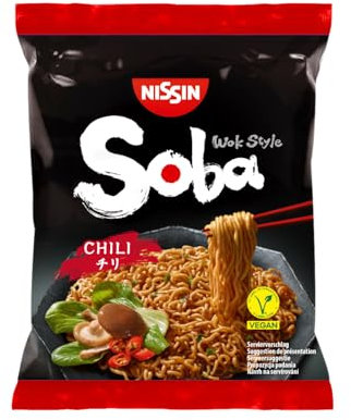 Nissin Soba Bag – Chili, 9er Pack, Wok Style Instant-Nudeln japanischer Art, mit Chili-Sauce, schnelle Zubereitung, asiatisches Essen (9 x 111 g)