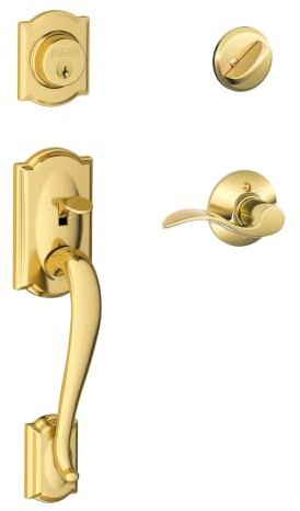 SCHLAGE Century Front Door Handleset, Right Hand Accent Lever, Bright Brass