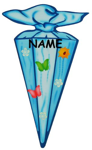 alles-meine.de GmbH 3-D Wandbild/Türschild/Wandtattoo - Schultüte blau - Wetterfest - incl. Name - Bild Kinderzimmer Wandsticker Wanddeko Namensschild