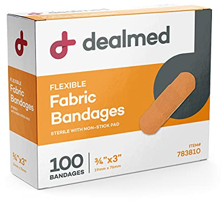 Dealmed Fabric Flexible Adhesive Bandages – 100 Count (1 Pack) Bandages with Non-Stick Pad, Latex Free, Wound Care for First Aid Kit, 3 x 3/4