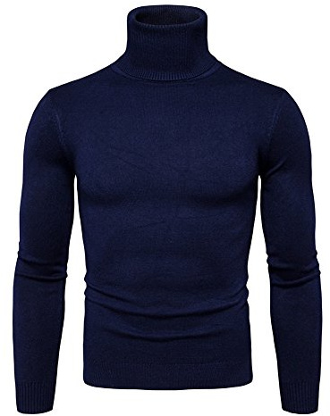 Meedot Hombres Jumpers Alto Rodar Cuello Saltador De Punto Largo Manga Suéter Tipo con Cuello de Tortuga Saltador Suéter Delgado Ajuste Pullover Tops Azul L