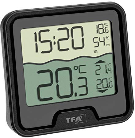 TFA Dostmann termometro per piscina, digitale, 30.3066, galleggiante, di facile lettura, per piscina, laghetto, bagno di ghiaccio, temperatura dell'acqua, incl. sensore di temperatura dell'acqua, nero