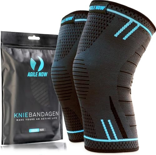 AGILE NOW® Kniebandage 2er Set Premium stabilisiert & schützt die Gelenke bei jeder Bewegung, Knie Bandage für Damen & Herren, rutschfeste & atmungsaktive Knee Pads, für jede Sportart (M | Blau)