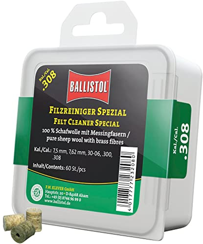 BALLISTOL Filzreiniger Spezial Kal 308, 60 Stück | Laufreinigungsfilze, für Gewehr, mit Messing-Fasern, ohne Füll- und Hilfsstoffe