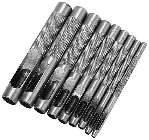9pcs runder Stahlleder-hohler Durchschlagsatz, Locher-Scherblock-Werkzeug für Leder 2.5-10mm