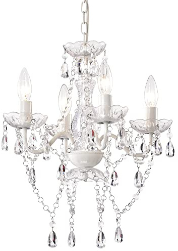 LaLuLa White Chandelier Mini Crystal Chandelier Lighting Hardwired Small Acrylic Chandelier 4 Light Modern Pendant Light Fixtures for Bedroom