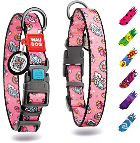 WAUDOG Nylon Hundehalsband für Große, Mittelgroße und Kleine Hunde - Verstellbar mit Digitaler Hundemarke für Welpen