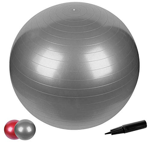 Enjoy Fit Anti-Burst Gymnastikball in 65cm inkl Pumpe mit Maximalbelastbarkeit bis zu 500kg Core- Sitzball Pilates Ball Yoga & Balance Ball für Home Gym & Büro (65CM - Grau)