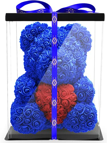 NADIR Rosen Bär Blumenbär mit Geschenkbox, Geburtstagsgeschenk für Frauen, Geschenk für Freundin zum Geburtstag Jahrestag, Rose Bear Teddybär, Geschenk Hochzeitstag