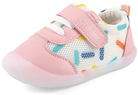MASOCIO Baby Shoes Girls First Walking Toddler Trainers Sneakers Pre Walker Girl Infant 12-18 Months Size 4 UK Child Pink