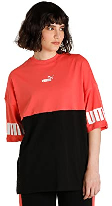 PUMA Damen Power Colorblock Tee Crop Top, Lachsfarben, XS