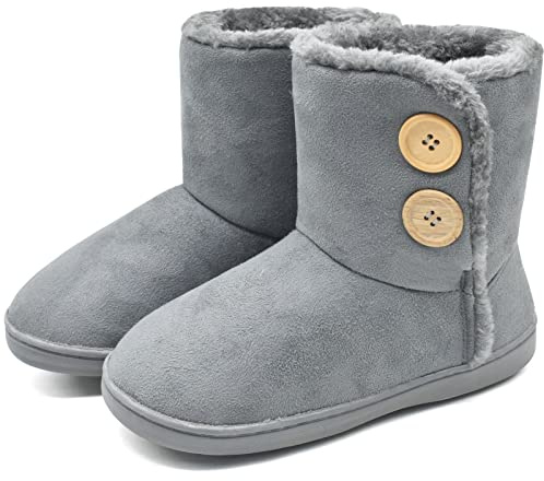 KuaiLu Zapatillas Casa Bota Mujer Invierno Cerradas Babuchas Señoras Caliente Peluche Lana Pelo Altas Pantuflas Botines Comoda Pantufas Mulher Calcetines Interior Patucos Slippers Gris 42-43