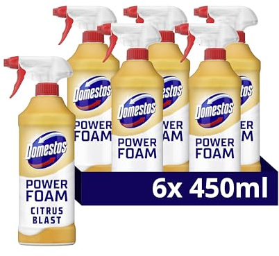 Domestos Power Foam Citrus Blast Upside Down Spray bleach-free toilet & bathroom cleaner eliminates 99.99%* of germs 6x 450 ml