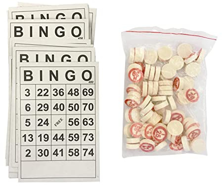 Ssiyiya Bingo Board Game, Classic Bingo Cards, Vintage Wooden Bingo Game Set with 40 Bingo Number Cards and 75 Chess, Family Games Bingo Educational Toy for Kids & Adults