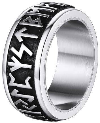 Supcare Männer Ring Silberring Wikinger Rune Fingerring Edelstahl Tungsten Anxiety Wolfram Stimmungsring Retro Spinnerring Hip Hop Punk Modeschmuck für Valentinstag