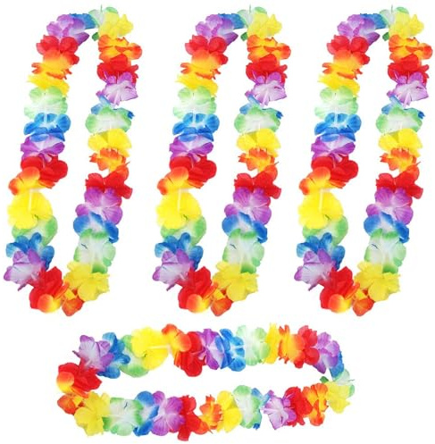 VICZON Hawaiianische Girlande Halskette 4 Stück Hawaiianische Tropische Party Dekorationen Hawaii Hula Mehrfarbige Blumen Girlanden für Tropische Partys, Strandpartys, Nachtbars und Strandurlaube