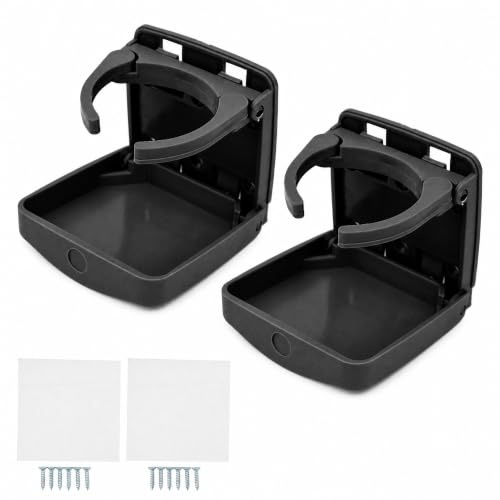 Adjustable Folding Drink Holder, 2Pcs Car Cup Holder with Screws and Tapes, Automotive Drink Cup Holder, Fit Most Size Mugs Bottle for Trucks, RVs, Boats, Campers, Caravans (Black) HF‑PA))